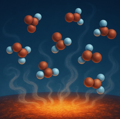 Figura 3: Representación visual del comportamiento dinámico de una gota en efecto Leidenfrost, mostrando cómo el vapor generado en su base actúa como una capa aislante que permite su levitación sobre superficies extremadamente calientes.