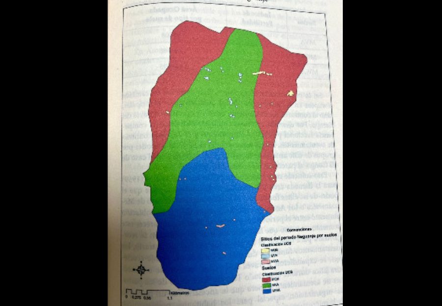 Figura 4: Distribución de la población en relación con las unidades de suelo durante el período Neguanje, microcuenca del Congo. Nótese la concentración de sitios en las unidades de menor fertilidad. Fuente: Vargas Ruíz et al. (2022, p. 135, Fig. 42)