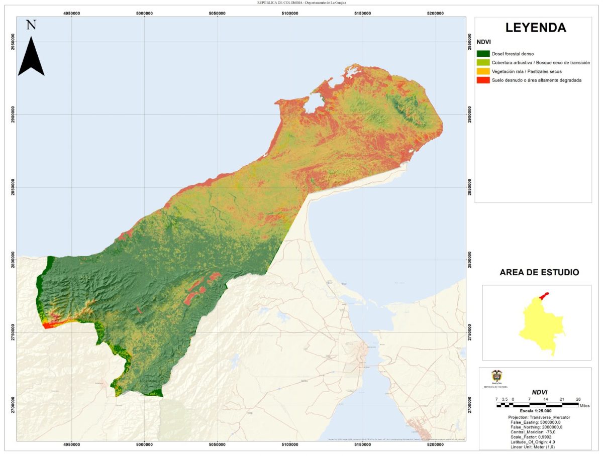 Figura 1. Índice NDVI tradicional. Muestra un aparente verdor generalizado en la zona sur, sin diferenciar biomasa estructural.
